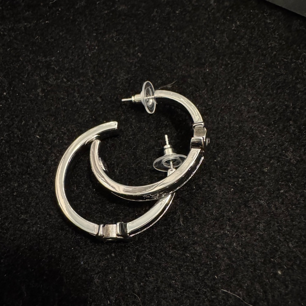 CHANEL Silver Hoop CC Etched Earrings - Picture 3 of 6